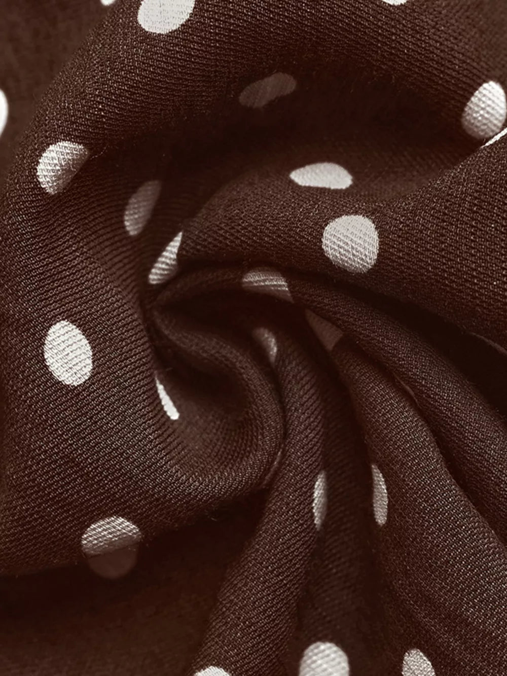 Brown polka dot mini dress fabric with cowl neck detail