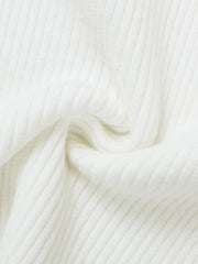 White ribbed crew neck fitted tee, close-up of fabric texture.