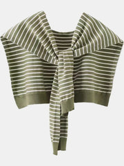 Moss green and white striped acrylic sweater with tie-front detail