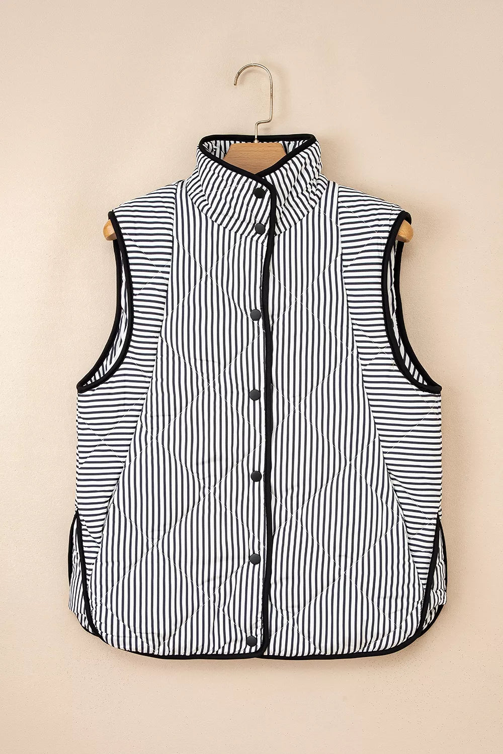 Striped Quilted Vest Coat in Black, alternate angle