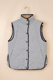 Striped Quilted Vest Coat in Black, alternate angle