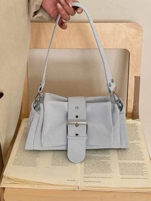 Buckle Detail Crossbody Bag in Blue, close-up detail