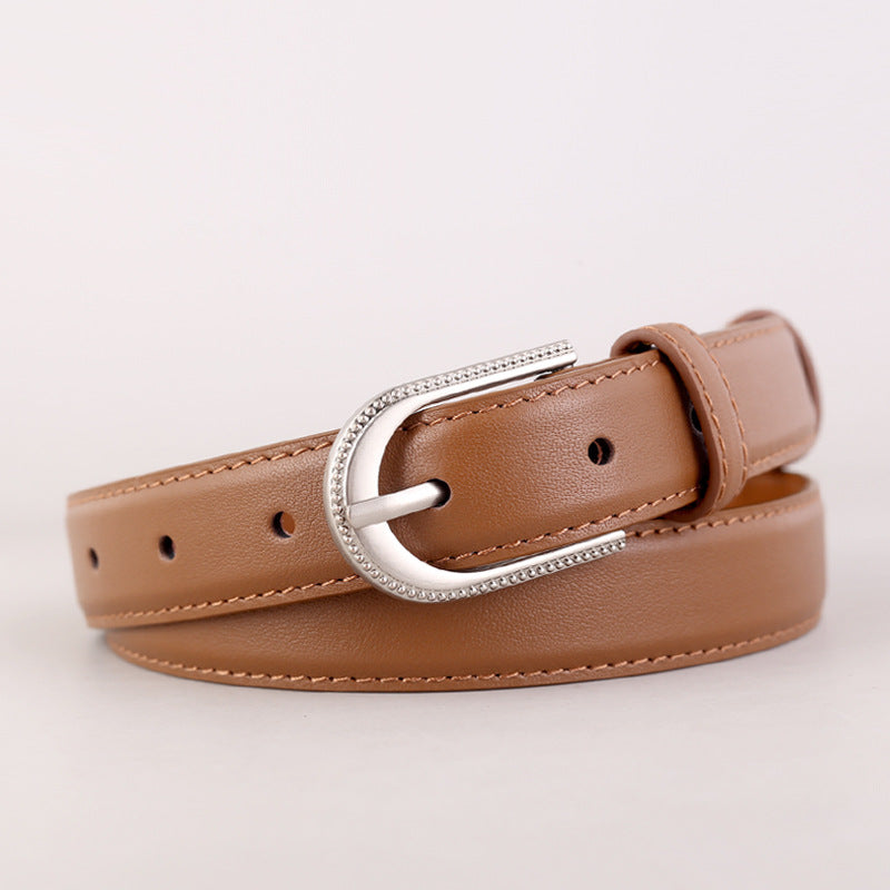 Brown leather belt with rhinestone buckle and silver hardware