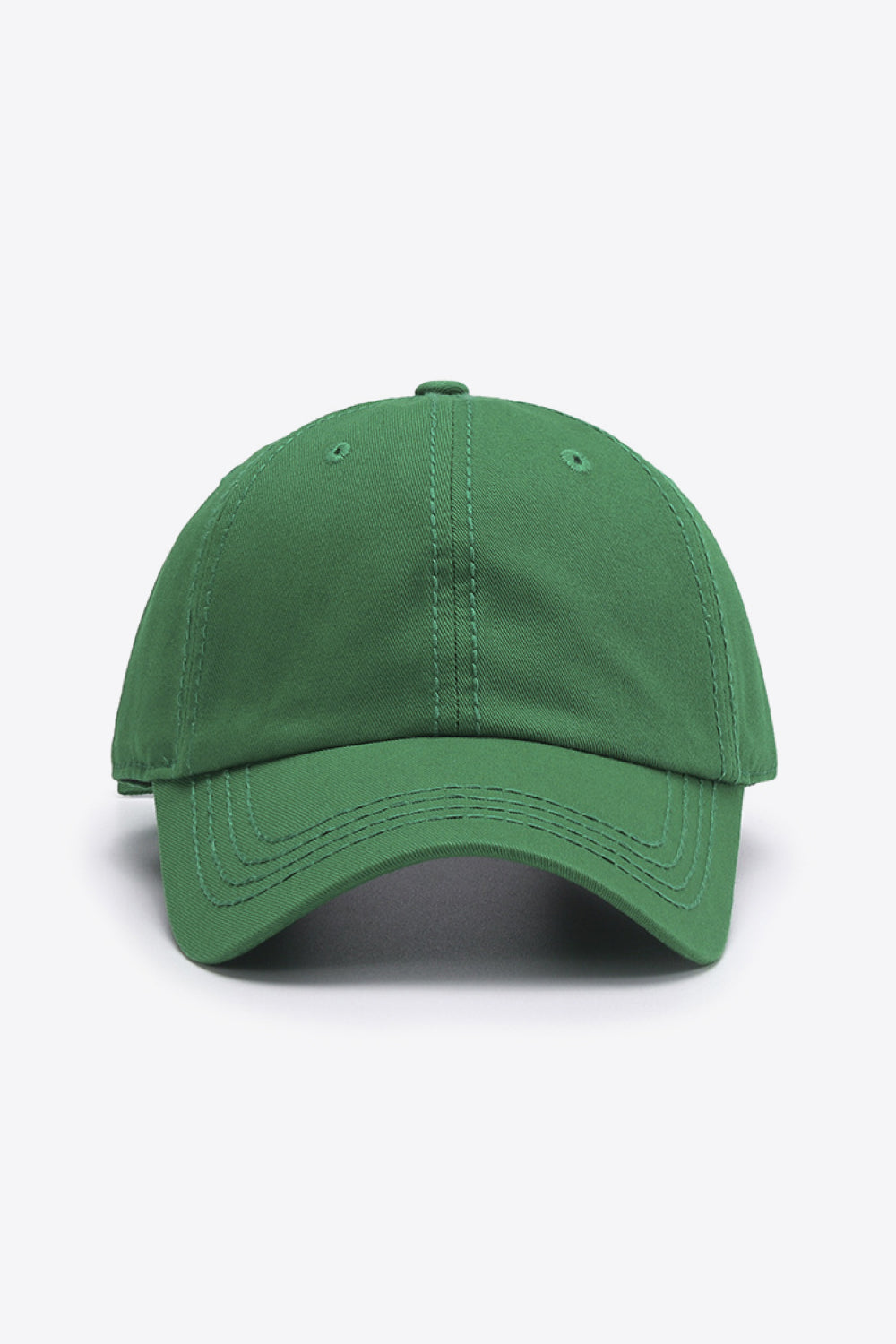 Green canvas baseball cap with stitched details and a curved brim.