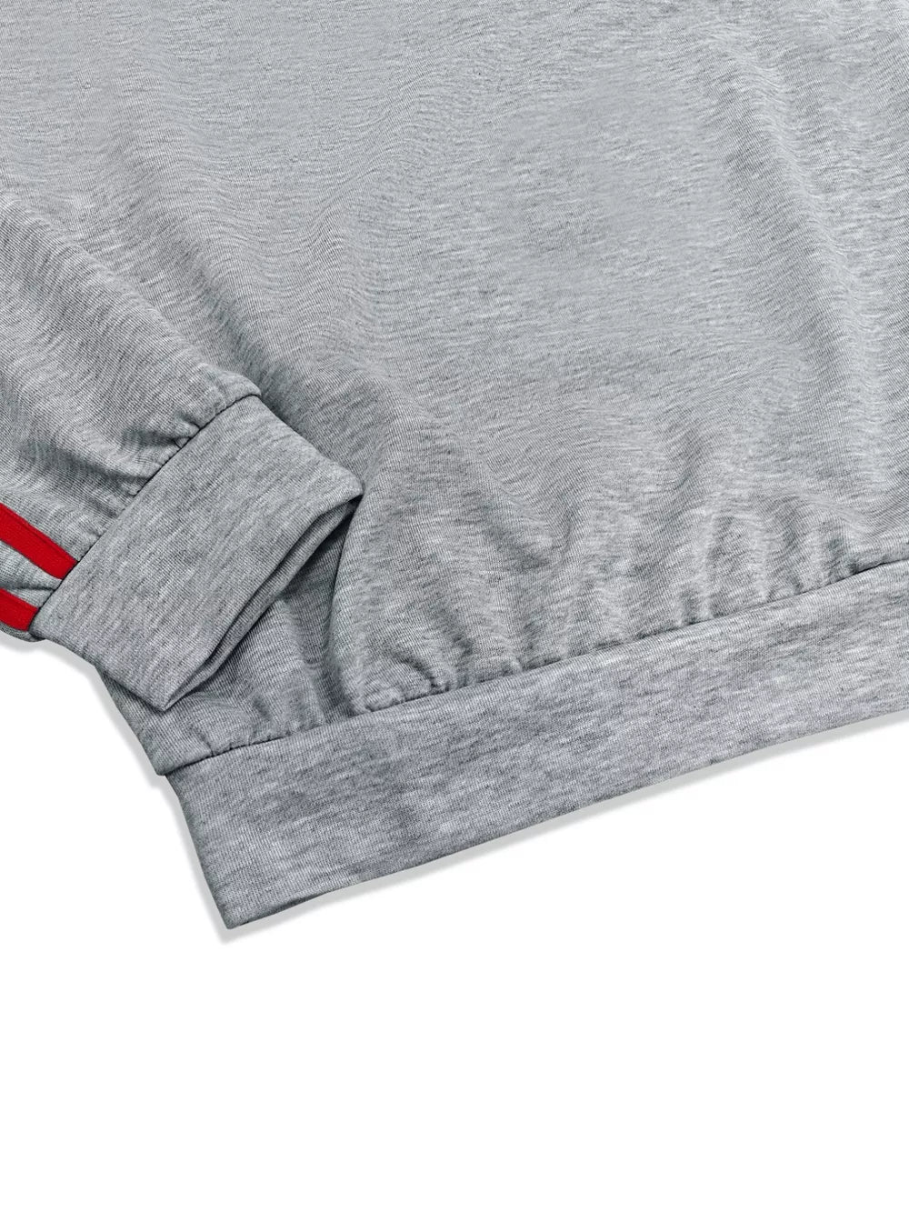 Grey loungewear set sweatshirt with red stripe detail on sleeve cuff and hem