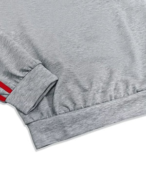 Grey loungewear set sweatshirt with red stripe detail on sleeve cuff and hem