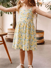 Children's Floral Print Spaghetti Strap Dress, front view