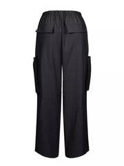 Drawstring Cargo Pants With Zipper Accents in Black, fit detail