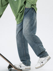 Men S Vintage Wash Relaxed Fit Jeans in Black, side view