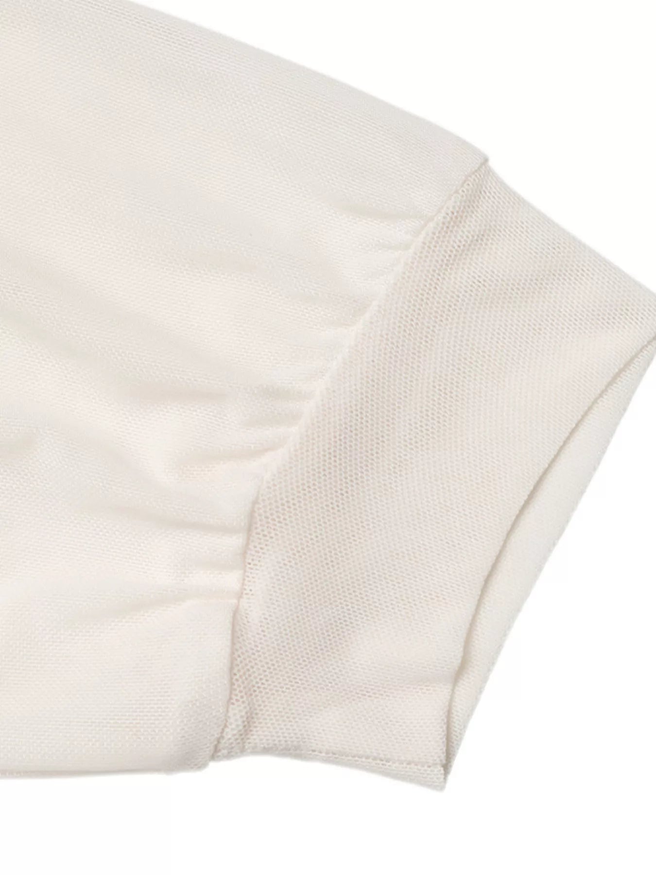 Cream long-sleeve bodysuit with ruched detail and ribbed cuff
