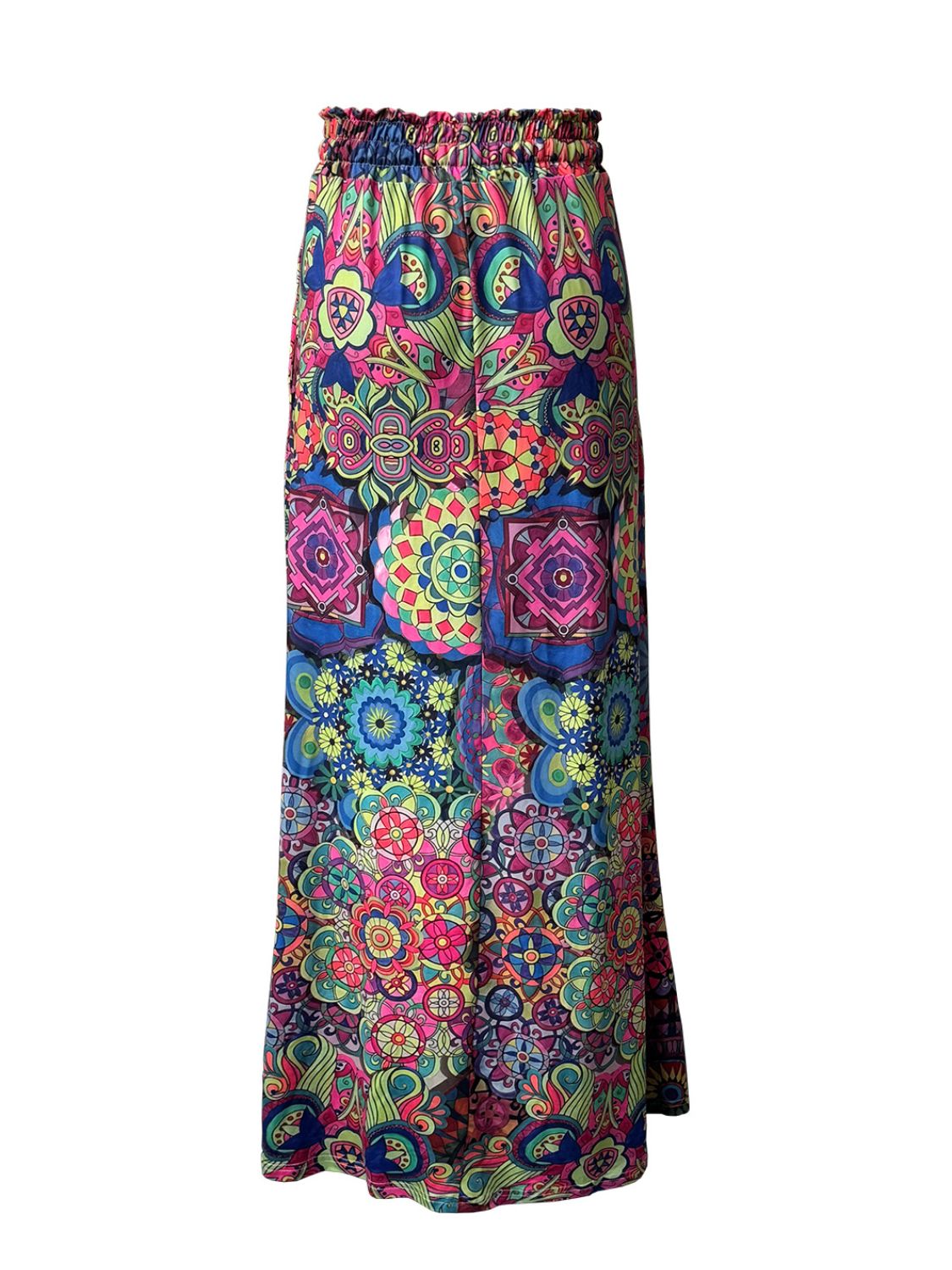 Maxi skirt with multicolor boho print and elastic waist