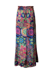 Maxi skirt with multicolor boho print and elastic waist