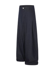 Relaxed fit dark heathered sweatpants with wide legs and front pleats.