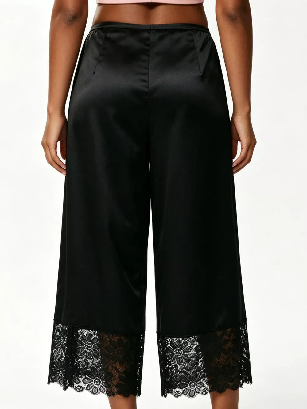 Lace Trim Wide-leg Cropped Pants in White, view 14