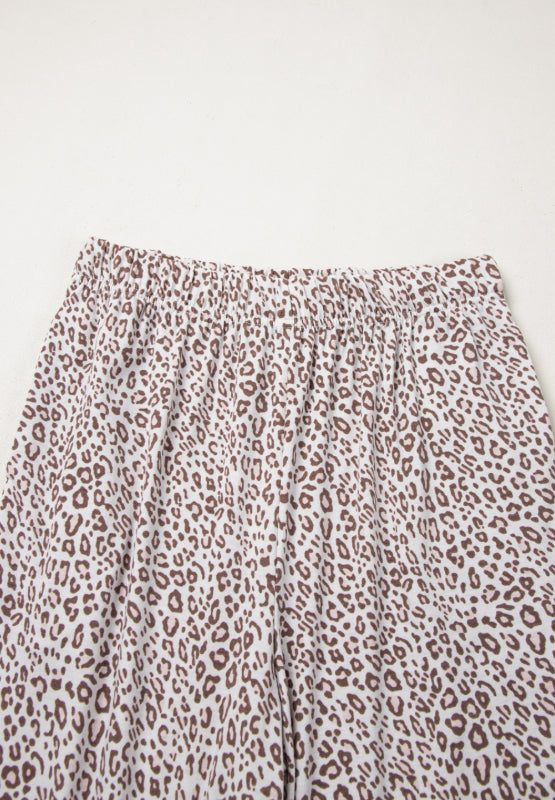 Leopard print relaxed fit pajama pants with elastic waistband