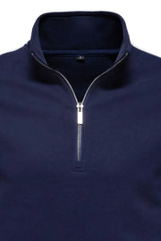 Navy quarter-zip sweatshirt with a silver zipper and a stand-up collar.