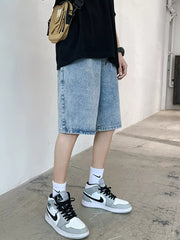 Men's Acid Wash Denim Shorts in Blue, front view