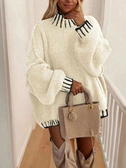 Contrast Trim Chunky Knit Sweater in Black, close-up detail