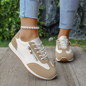 Round Toe Lace Up Sneakers in Khaki, close-up detail