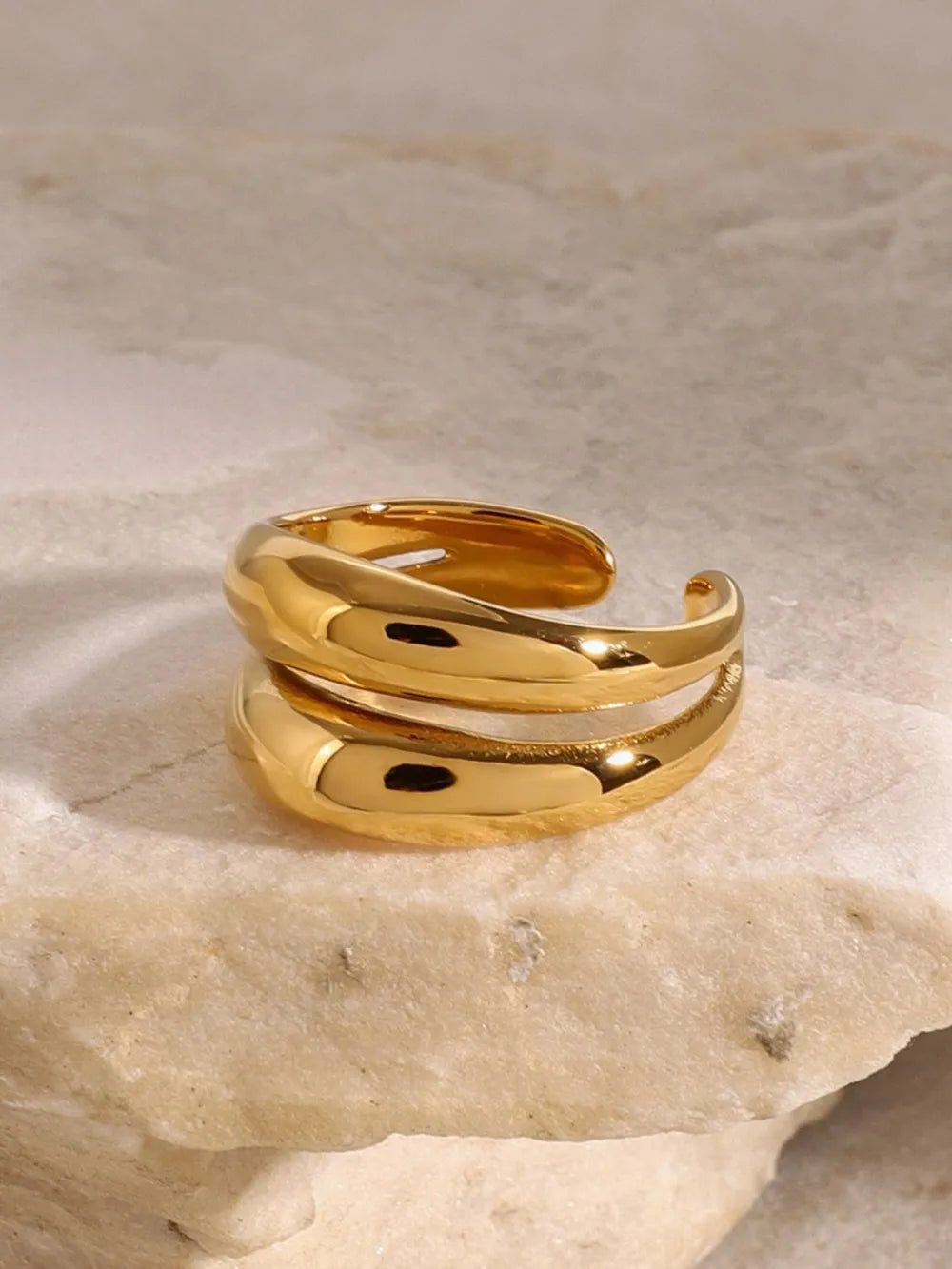 Gold double band open ring with a smooth, polished finish.