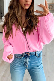 Zip-up One Piece Long Sleeve Hoodie in Pink, front view