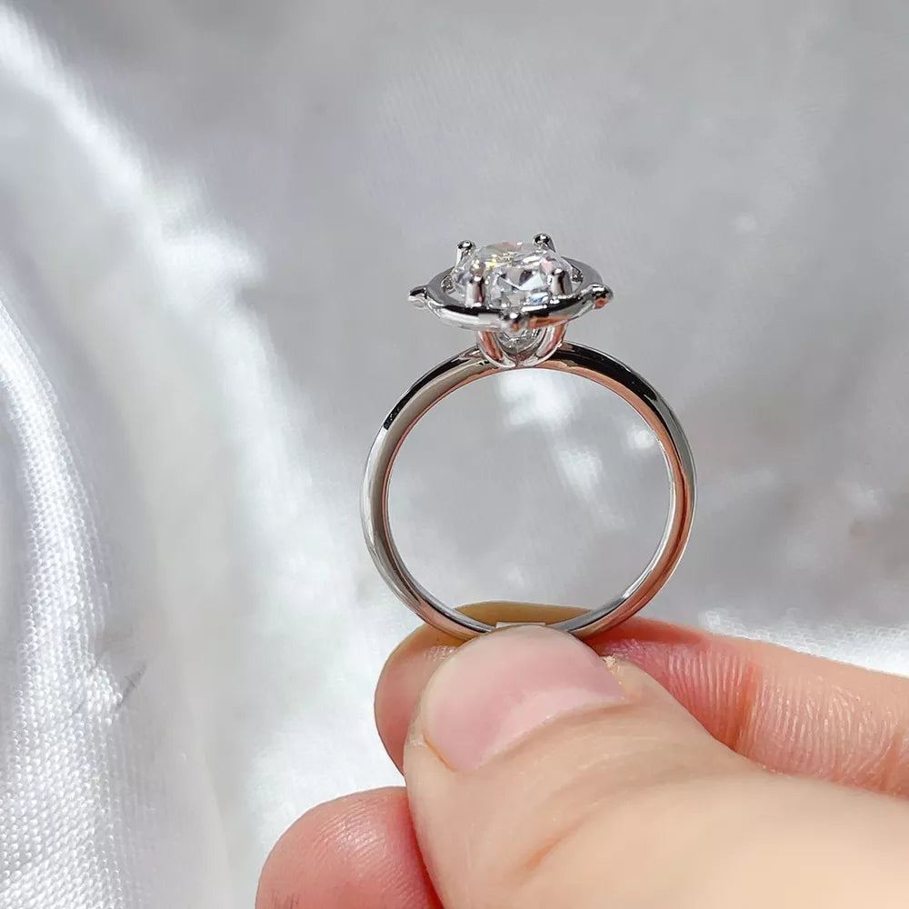 Oval Solitaire 1 Carat Moissanite Sterling Silver Ring, side view