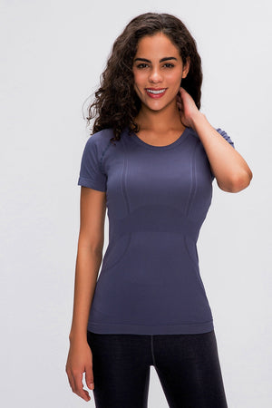 Sculpted Active Seamless Tee in dark blue with subtle texture details and a crew neck.