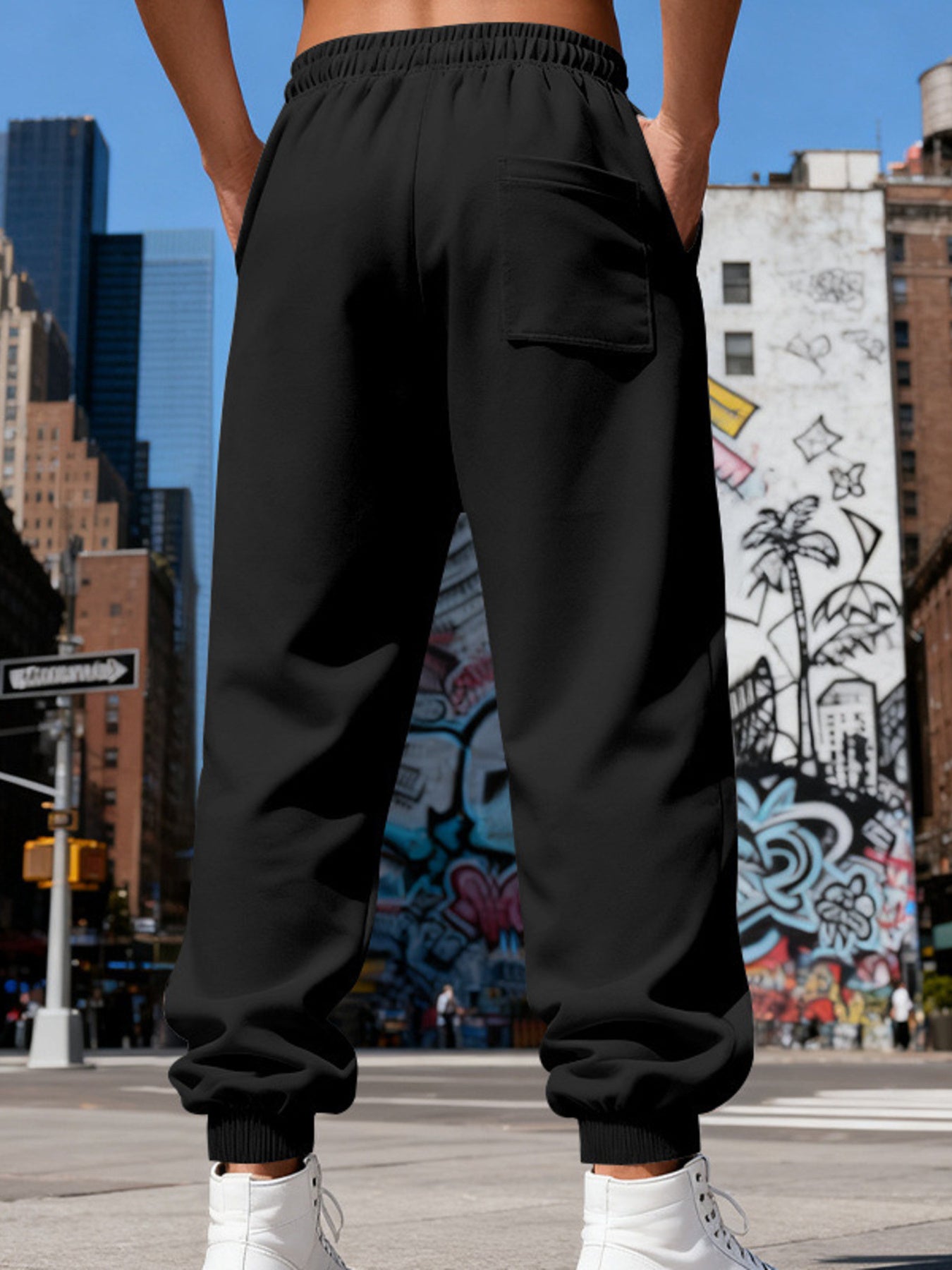 Men's Striped Casual Joggers, back view