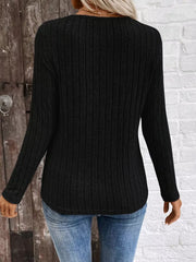 Ribbed V-neck Long Sleeve T-shirt in Grey, view 15
