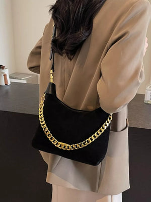 Chain Detail Crossbody Bag in Black, model styling view