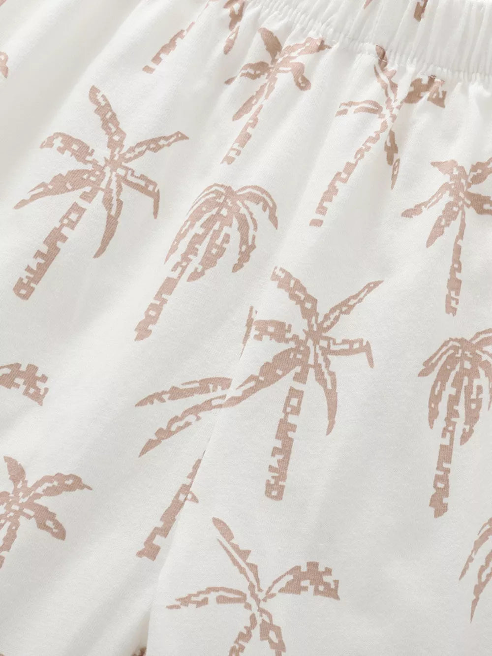 Toddler cotton blend underwear with white and tan palm print.