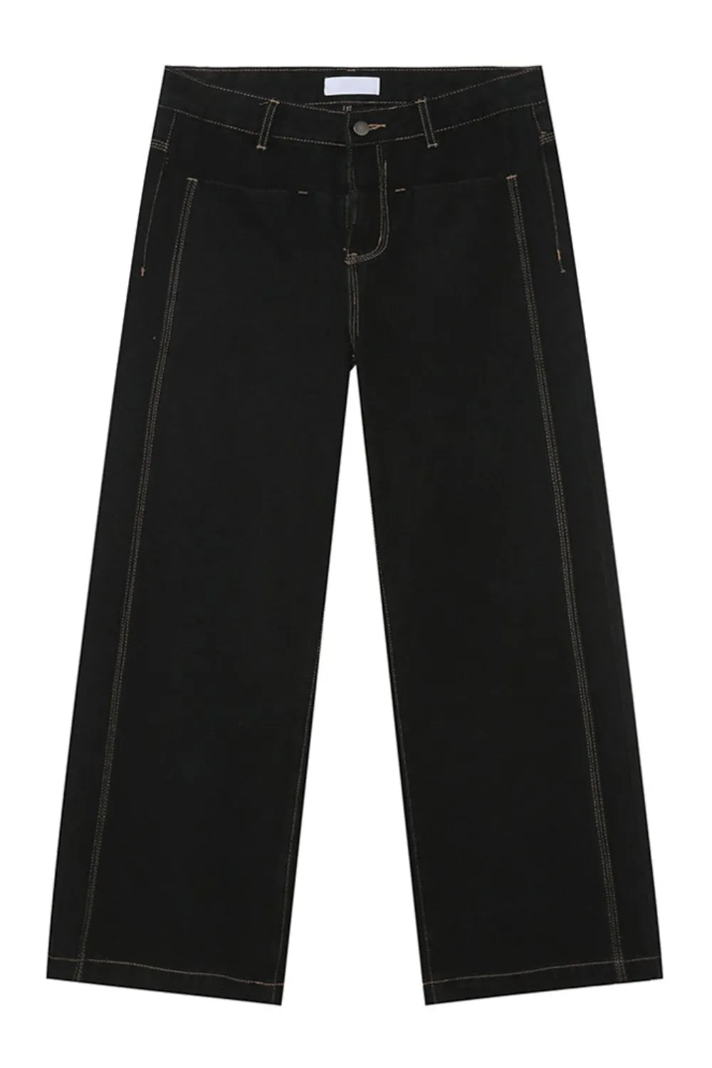 Dark straight-leg denim jeans with contrast stitching and a classic fit.