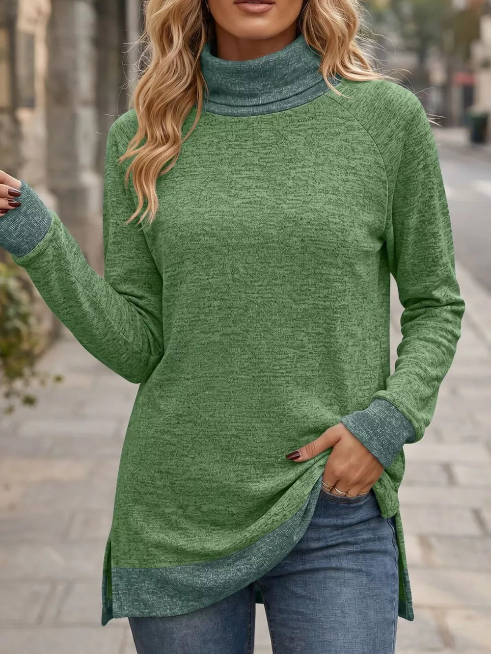 Turtleneck Raglan Sleeve T-shirt in Dark Gray with raglan sleeve