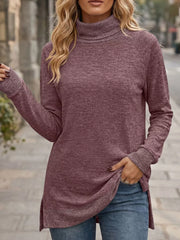 Turtleneck Raglan Sleeve T-shirt in Light Gray