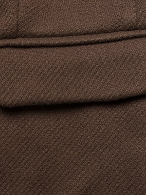 Brown textured blazer with a button-up front and lace trim detail