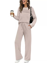 Casual Long Sleeve Crewneck Top & Drawstring Pants Set