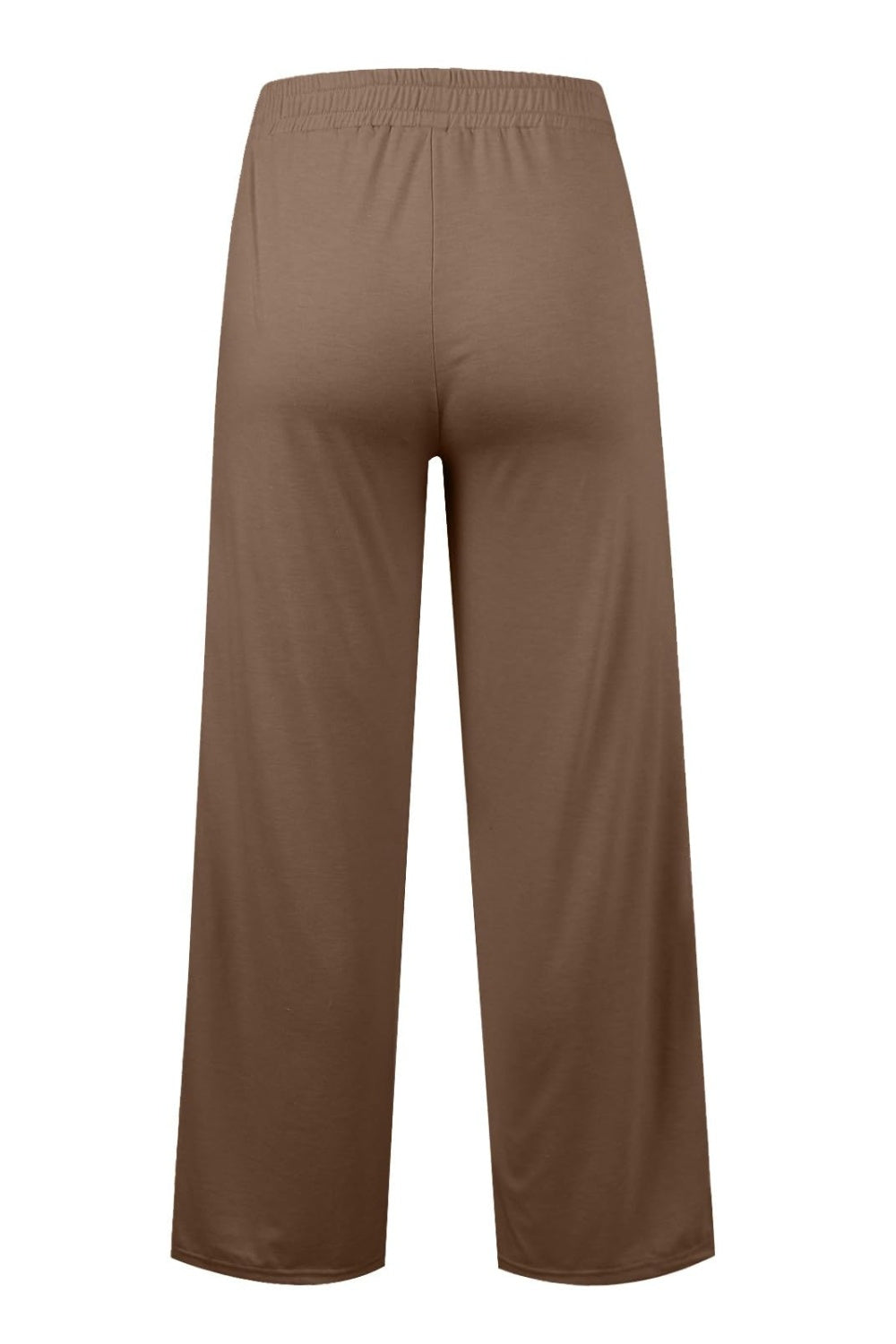 Seamed palazzo lounge trousers in tan with wide legs and elastic waistband.