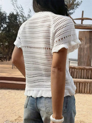 Seashell Crochet Knit Top in White, back view
