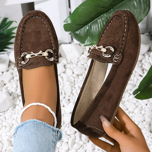 Comfortable Flat Loafers With Buckle in Dark Blue, view 17