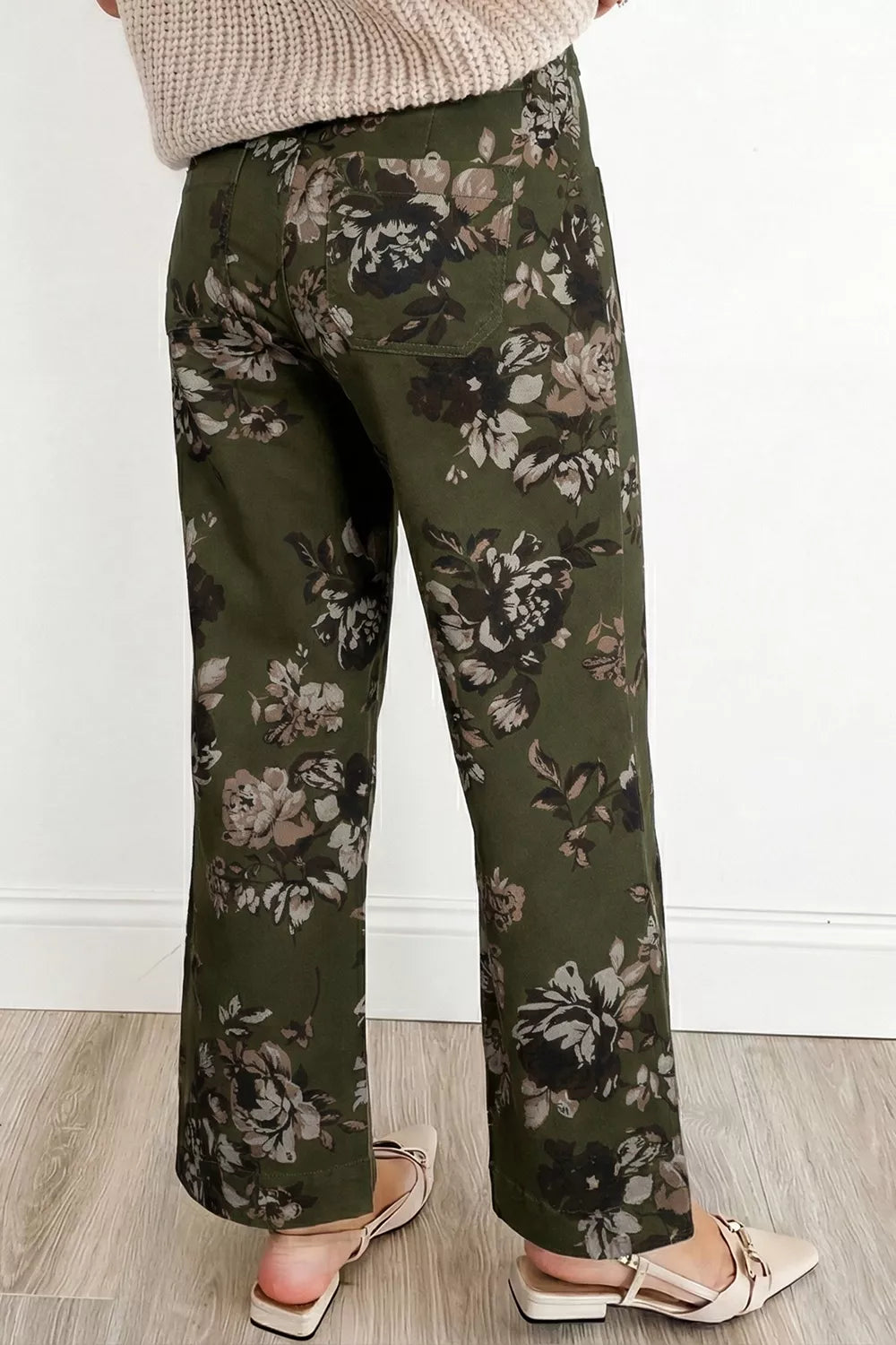 Vintage Floral Print High Waist Wide Leg Jeans, alternate angle
