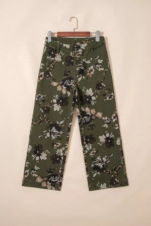 Vintage Floral Print High Waist Wide Leg Jeans, editorial view