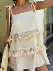 Lace Trim Spaghetti Strap Dress, model styling view