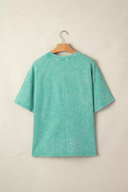 Solid Color Cotton Mineral Washed Oversize Tee in Mint Blue, view 18