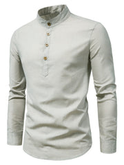 Elegant Mandarin Collar Long Sleeve Shirt