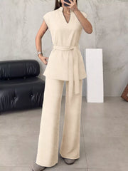 Sleeveless Top And Wide-leg Pants Set in Ivory, side view
