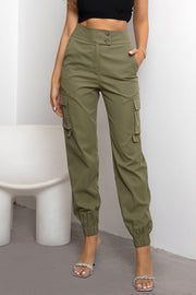 Sage utility pocketed jogger trousers with elastic cuffs and cargo pockets.