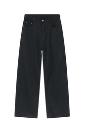 Oversized baggy dark denim jeans with a wide leg and casual fit.