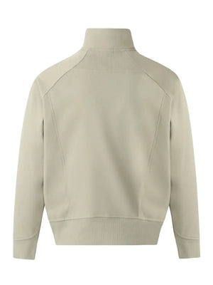 Sage zip-up sweatshirt with sculpted seam details and ribbed collar, cuffs, and hem.