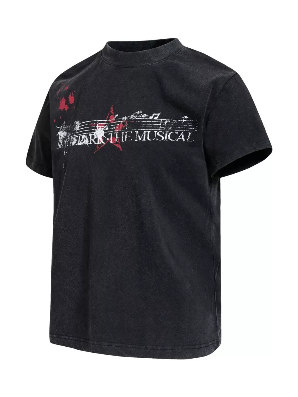 Crew-neck Graphic Short-sleeve Top in Black, side view