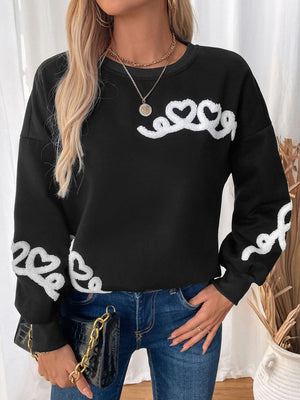 Black sweatshirt with embroidered heart sleeve detail